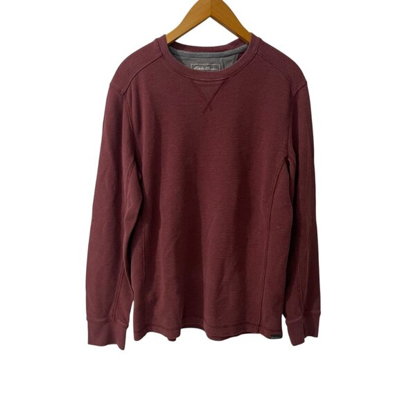 Eddie Bauer Men's Burgundy Waffle Knit‎ Thermal Long Sleeve Pullover Size M - Picture 5 of 8